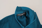 Dolce & Gabbana Blue Cotton Collared Slim Pullover Sweater