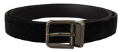 Dolce & Gabbana Elegant Black Leather Belt with Silver Tone Buckle