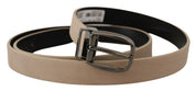 Dolce & Gabbana Elegant Beige Leather Belt with Silver Tone Buckle