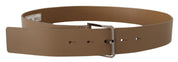 Dolce & Gabbana Beige Leather Statement Belt with Silver Buckle