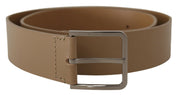 Dolce & Gabbana Beige Leather Statement Belt with Silver Buckle