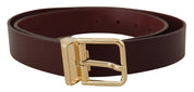 Dolce & Gabbana Elegant Maroon Leather Belt with Gold Buckle