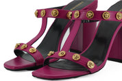 Versace Elegant Purple Calf Leather High Sandals