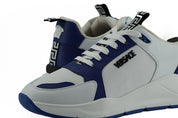 Versace Elegant Blue and White Leather Sneakers