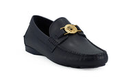 Versace Elegant Navy Blue Calf Leather Loafers