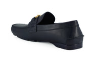 Versace Elegant Navy Blue Calf Leather Loafers