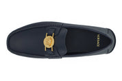 Versace Elegant Navy Blue Calf Leather Loafers