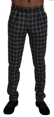 BENCIVENGA Elegant Gray Checked Gentleman's Chinos