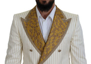 Dolce & Gabbana Off White Gold Striped Tuxedo Slim Fit Suit