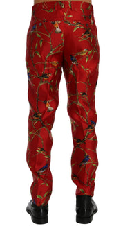 Dolce & Gabbana Elegant Silk Dress Trousers in Red Bird Print