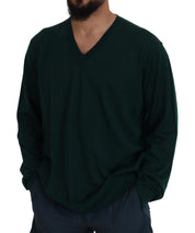 Dolce & Gabbana Green Cashmere V-neck Pullover Sweater