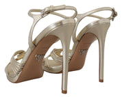 Prada Gold Leather Sandals Ankle Strap Heels Stiletto Sandal