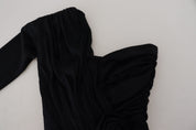 Dolce & Gabbana Black Wrap Sheath One Shoulder Wool Dress