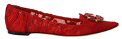 Dolce & Gabbana Red Taormina Crystals Loafers Flats Shoes