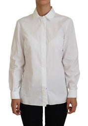 Dolce & Gabbana White Cotton Collared Long Sleeves Formal Top