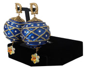 Dolce & Gabbana Gold Brass Blue Dangle Ball Crystal Clip On Earrings