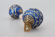 Dolce & Gabbana Gold Brass Blue Dangle Ball Crystal Clip On Earrings