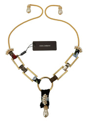 Dolce & Gabbana Gold Brass Sicily Crystal Robe Statement Necklace