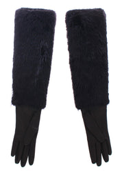 Dolce & Gabbana Black Beaver Fur Lambskin Leather Elbow Gloves