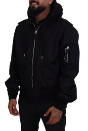 Dolce & Gabbana Sleek Black Hooded Bomber Jacket