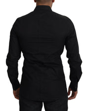 Dolce & Gabbana Black Floral Embroidery Men Long Sleeves GOLD Shirt