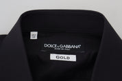 Dolce & Gabbana Black Floral Embroidery Men Long Sleeves GOLD Shirt