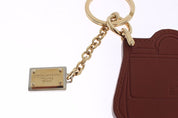 Dolce & Gabbana Elegant Brown Leather Keychain with Gold Detailing