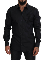 Dolce & Gabbana Black Roses Slim Fit Cotton Shirt