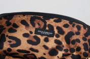 Dolce & Gabbana Blue Logo Print Hand Pouch Leopard Print Toiletry Bag