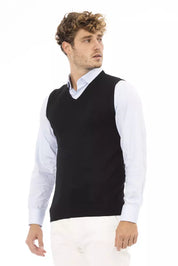 Alpha Studio Black Viscose Men Vest