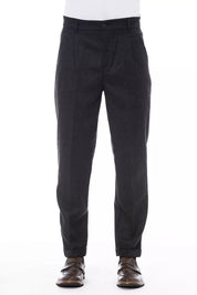 Alpha Studio Gray Wool Men Pants