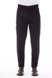 Alpha Studio Brown Wool Men Pant