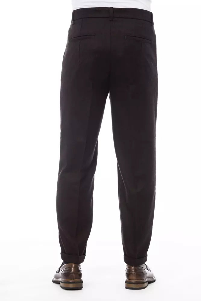 Alpha Studio Brown Wool Men Pant