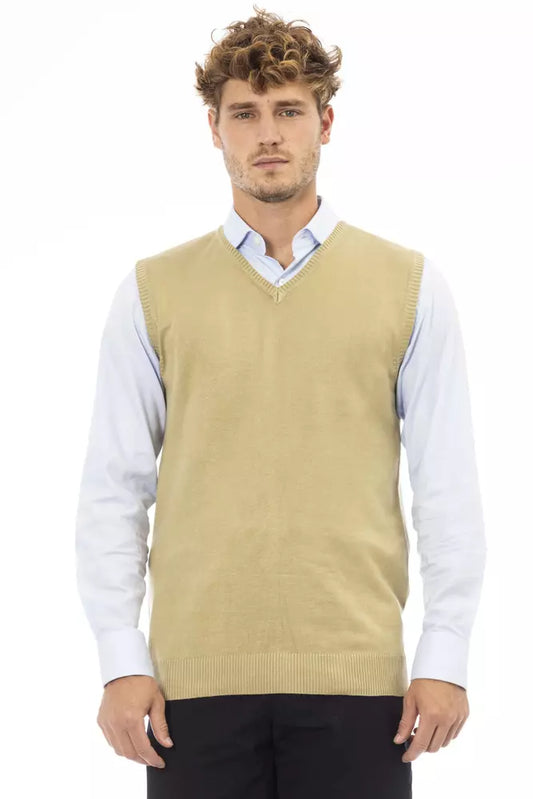 Beige Viscose Men Vest