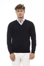 Alpha Studio Black Wool Men Sweater