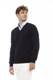 Alpha Studio Black Wool Men Sweater