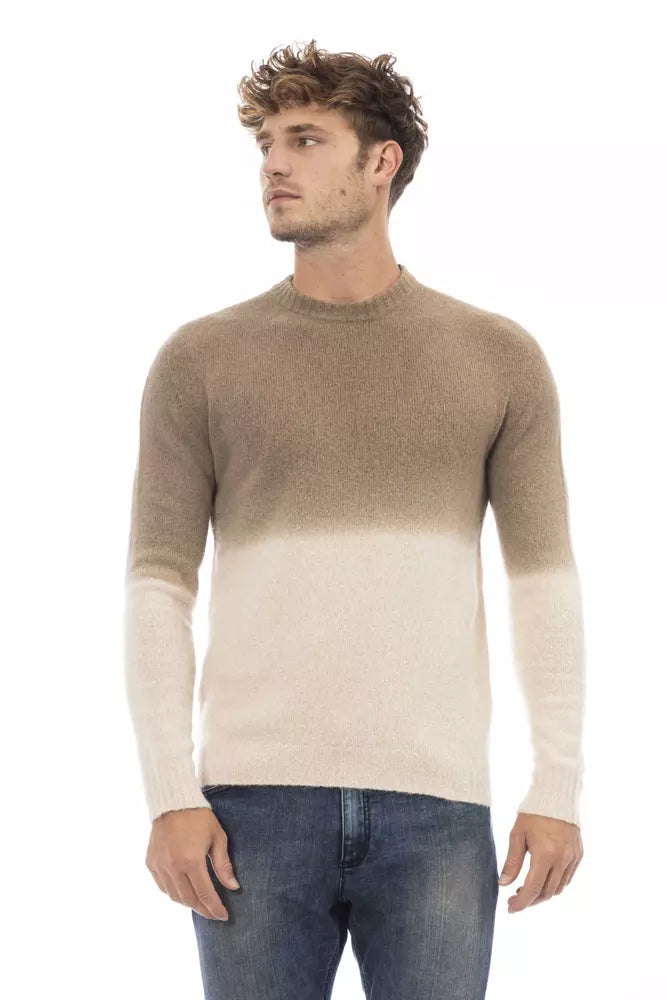 Beige Alpaca Leather Men Sweater