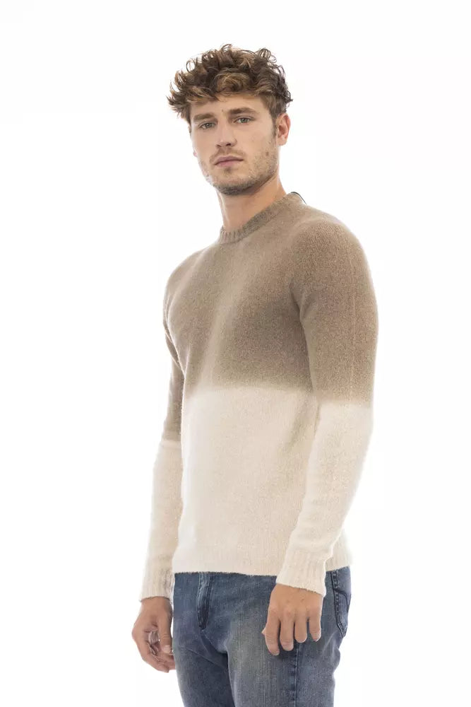 Beige Alpaca Leather Men Sweater