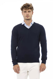 Alpha Studio Blue Wool Men Sweater