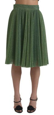 Dolce & Gabbana Metallic Green High Waist A-line Pleated Skirt