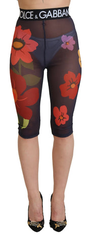 Dolce & Gabbana Black Floral Leggings Stretch Waist Pants