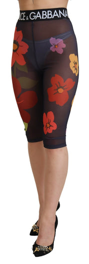 Dolce & Gabbana Black Floral Leggings Stretch Waist Pants