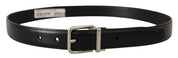 Dolce & Gabbana Sleek Black Leather Belt with Metal Buckle