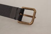 Dolce & Gabbana Elegant Black Leather Belt with Metal Buckle