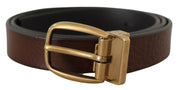 Dolce & Gabbana Elegant Brown Leather Belt with Logo Buckle