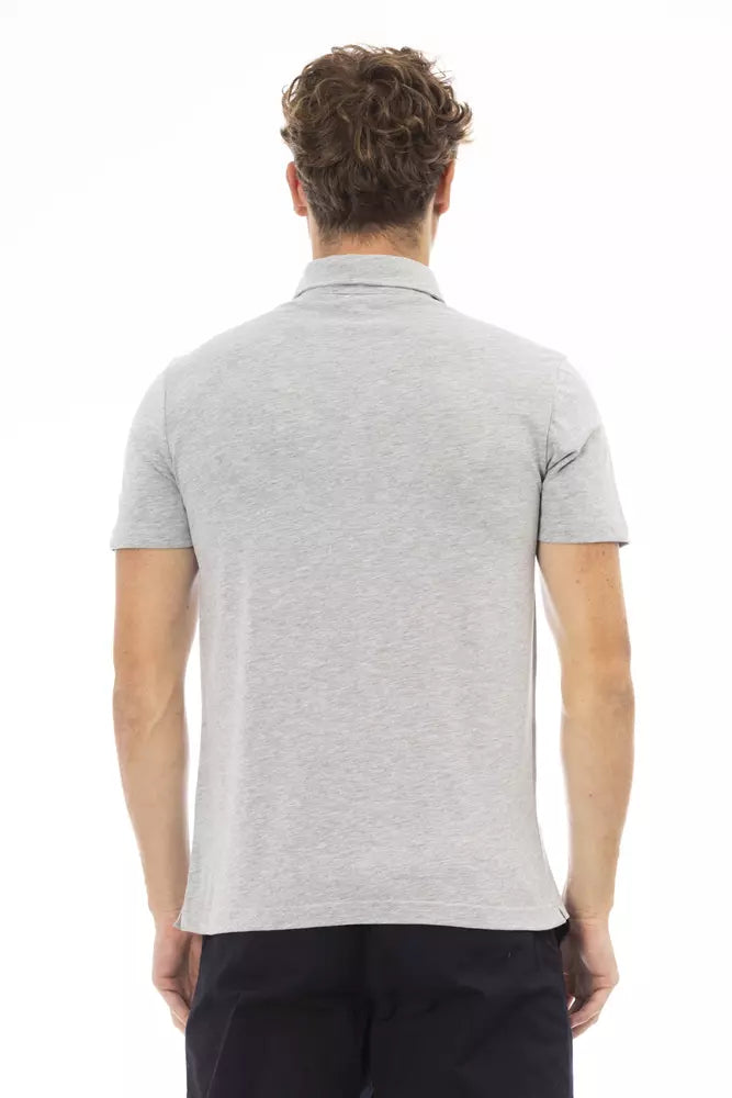 Gray Cotton Men Polo-Shirt