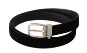 Dolce & Gabbana Elegant Velvet Black Belt with Logo Buckle