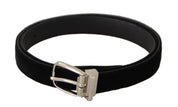 Dolce & Gabbana Elegant Velvet Black Belt with Logo Buckle