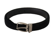 Dolce & Gabbana Elegant Black Velvet Engraved Buckle Belt