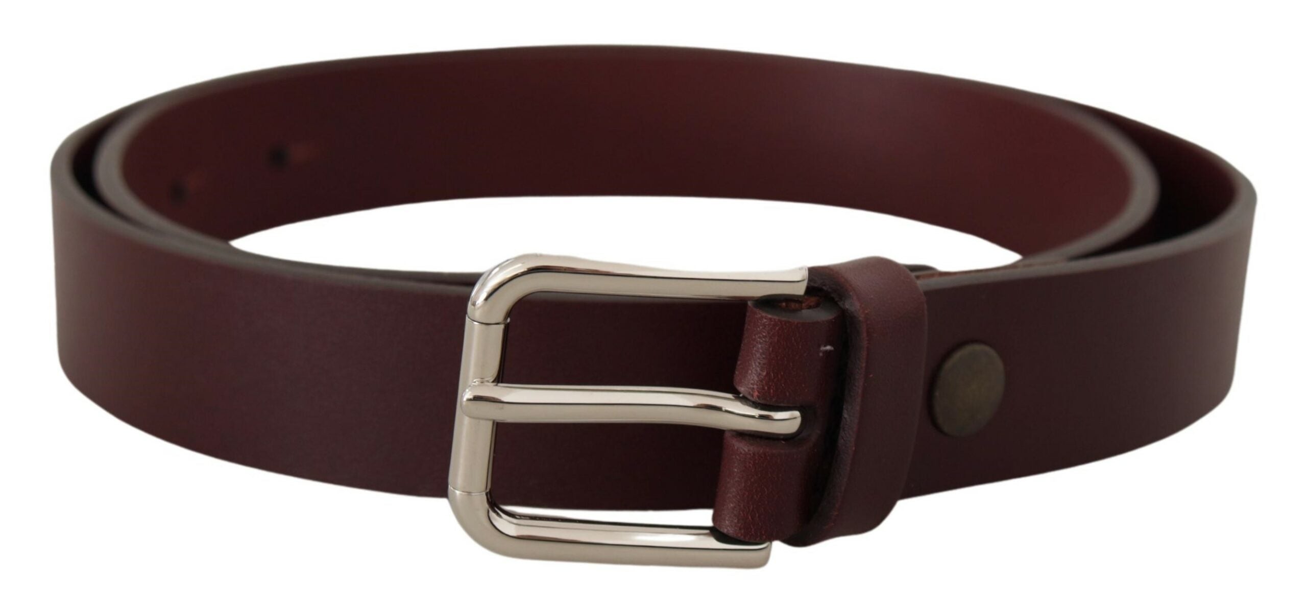 Dolce & Gabbana Maroon Luxe Leather Belt with Metal Buckle